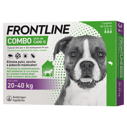 Immagine di FRONTLINE COMBO SPOT-ON soluzione da 3 pipette 2,68 ml 268 mg + 241,2 mg  per cani da 20 a 40 Kg